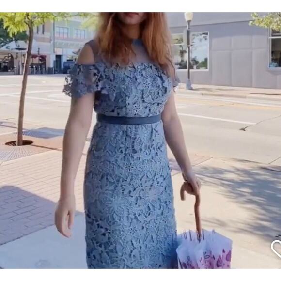 Dresses & Skirts - Women's Blue Lace Peplum Mini Dress Size M Party Cocktail